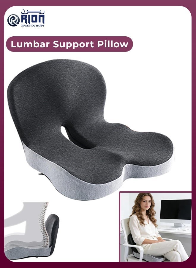 RION Lumbar Support Pillow Seat Cushion for Office Chair Pressure Relief Sciatica & Tailbone Pain Relief Memory Foam Firm Coccyx Pad for Long Sitting, for Office Chair, Gaming Chair and Car Seat - Image 1